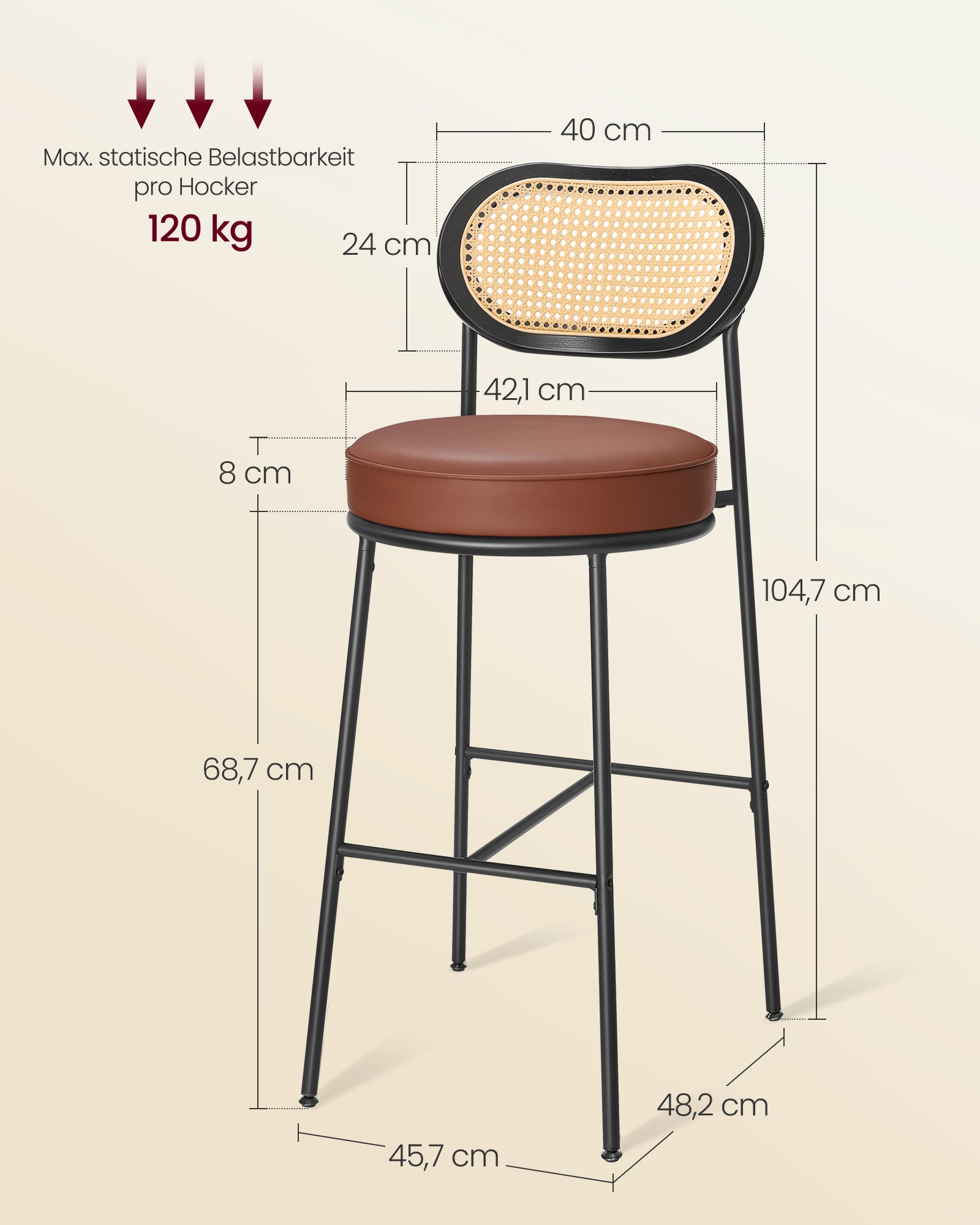 Bar stools set of 2 - high stools - Bent backrest - Breakfast bar