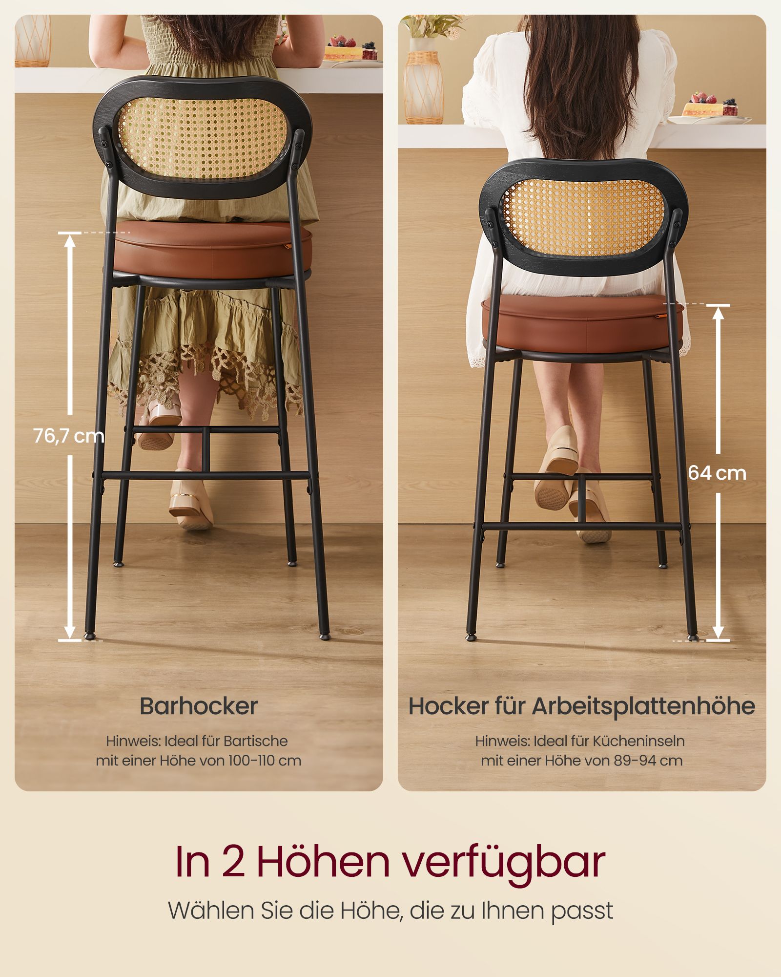 Bar stools set of 2 - high stools - Bent backrest - Breakfast bar