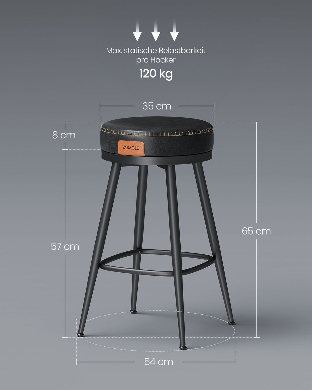 Bar stool set of 2 65 cm high ink -black