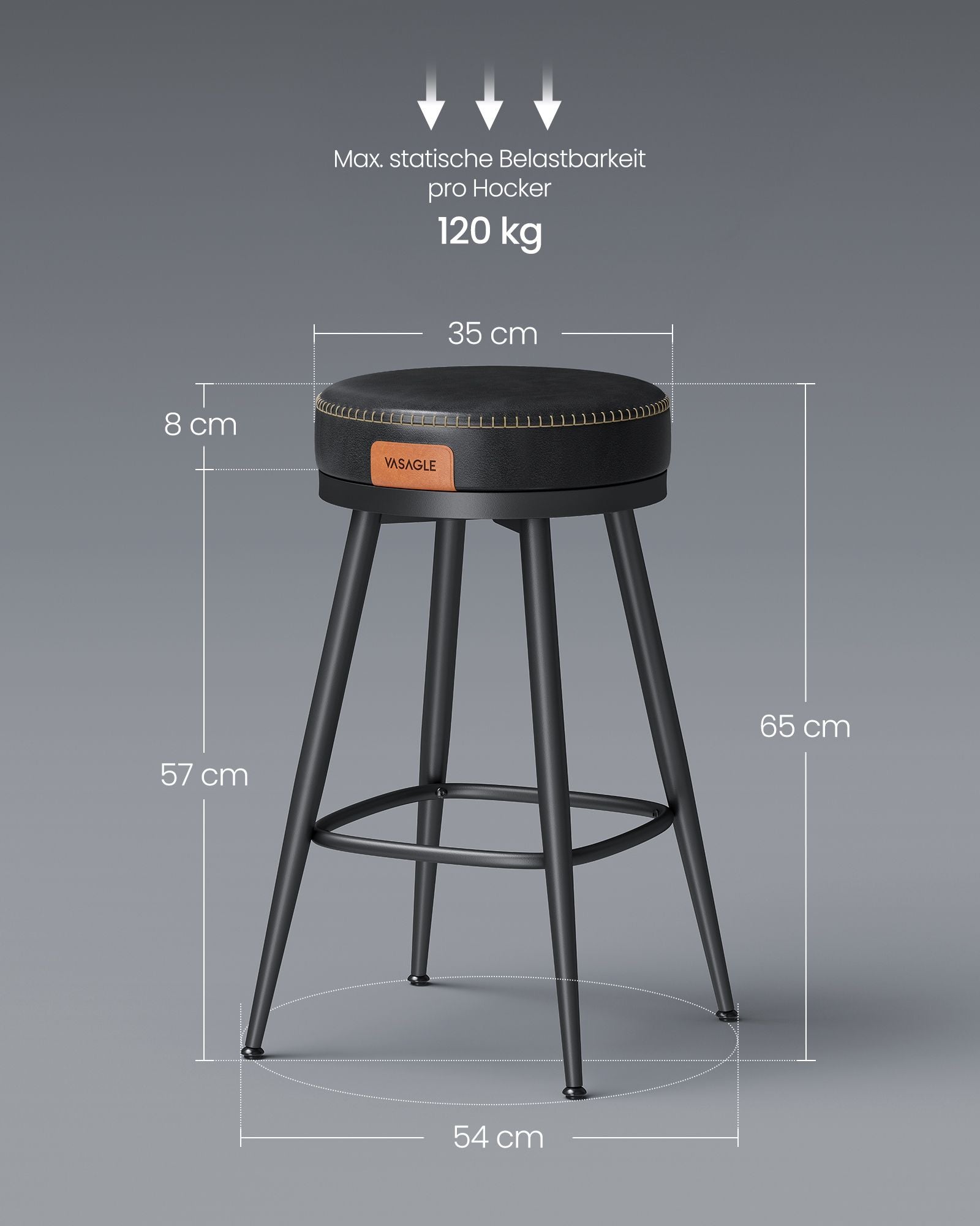 Bar stool set of 2 65 cm high ink -black