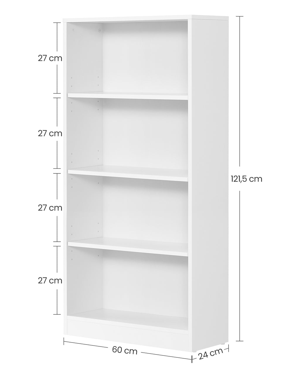 Bookcase - 4 levels - Adjustable shelves - White