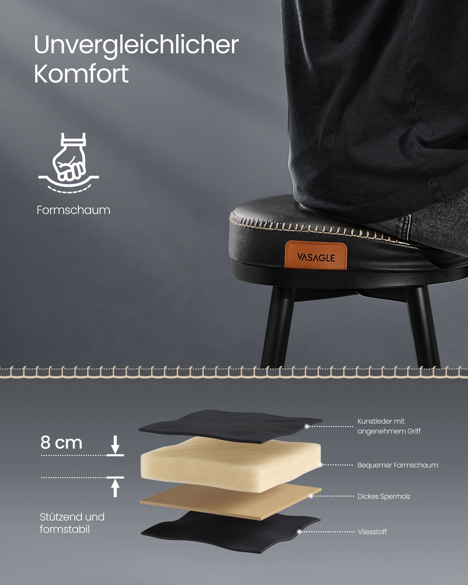Bar stool set of 2 76 cm high ink -black