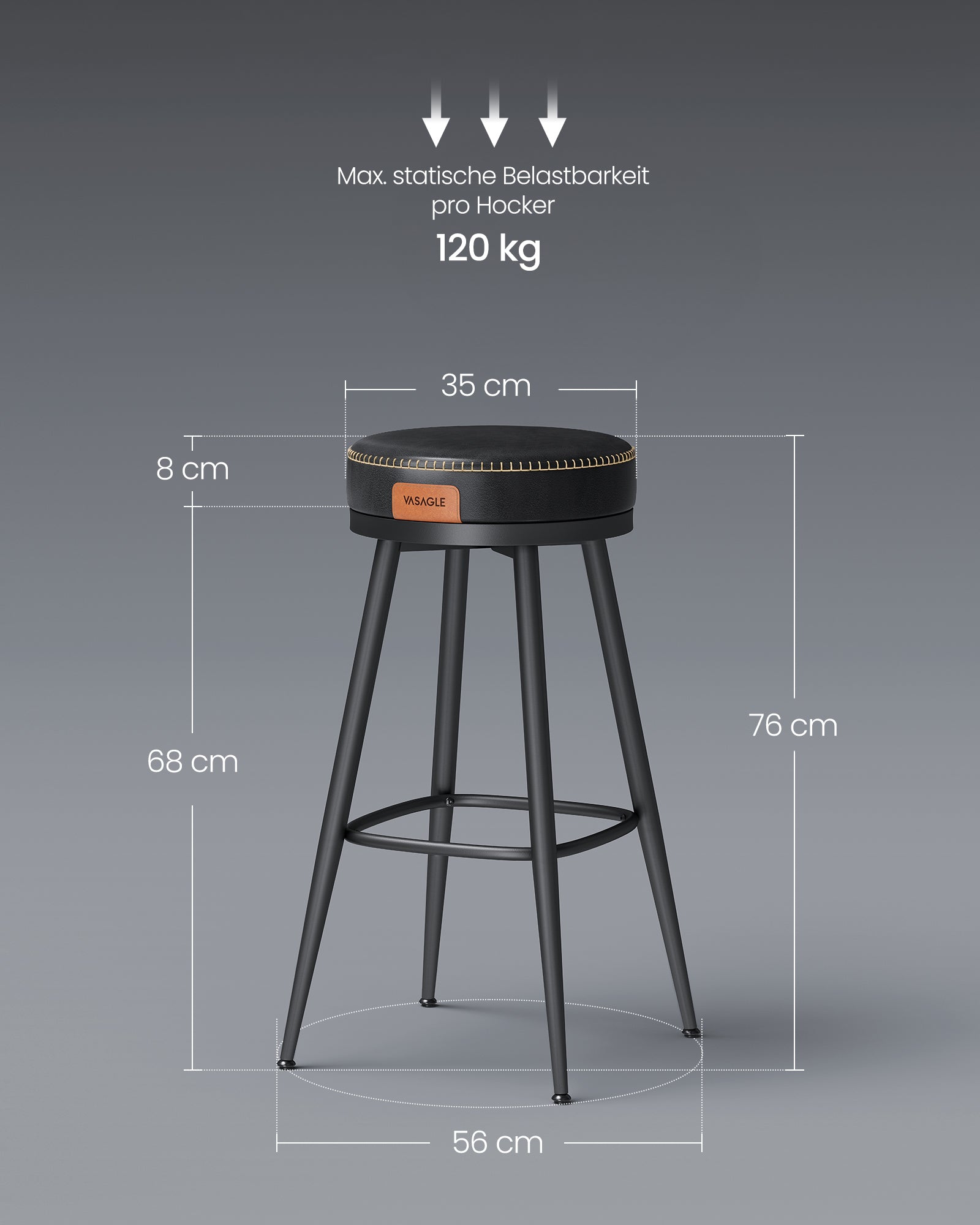 Bar stool set of 2 76 cm high ink -black