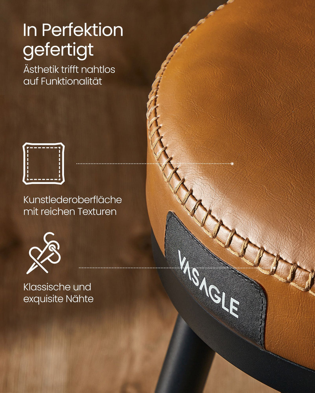 Bar stool set of 2 76 cm high caramel brown