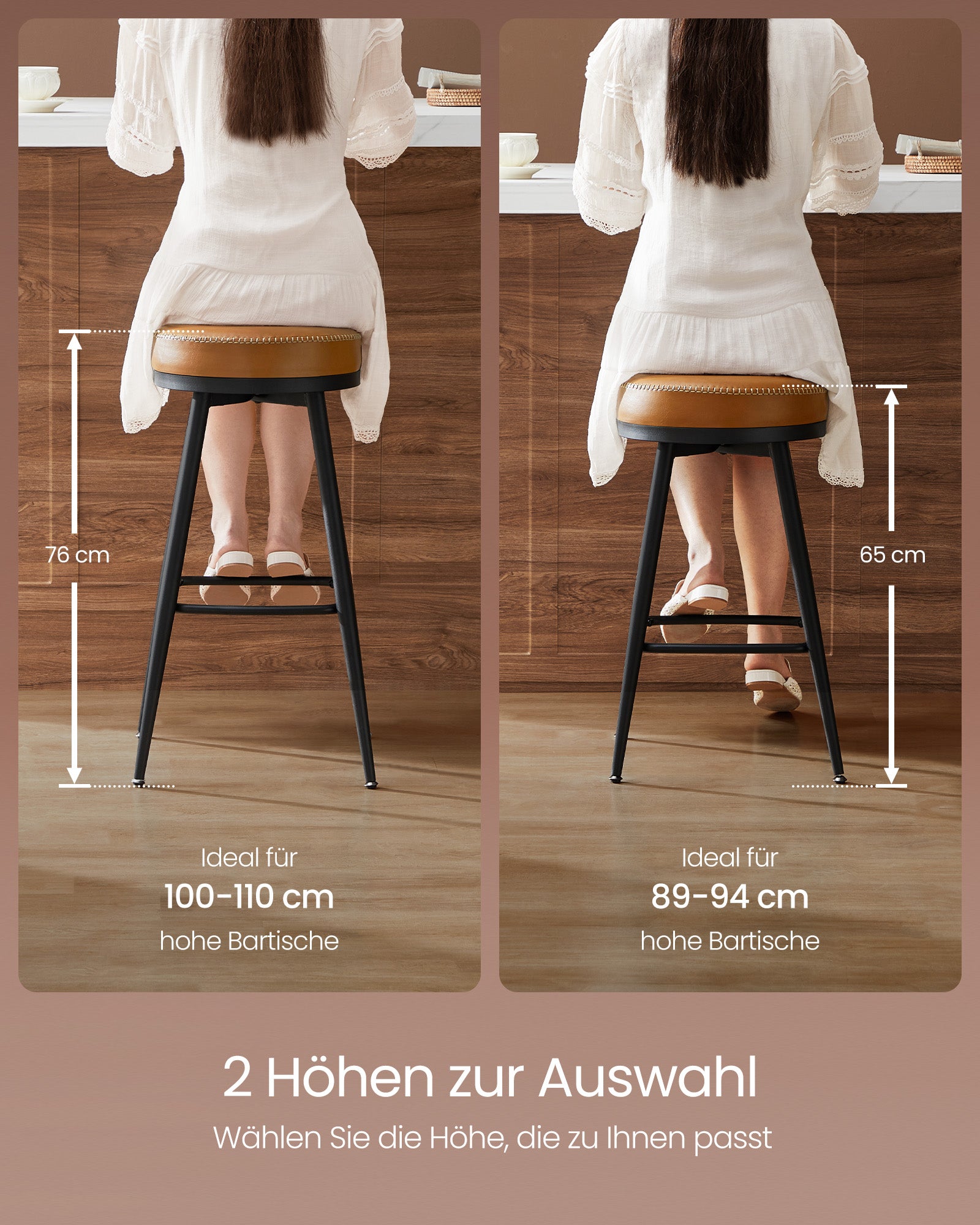 Bar stool set of 2 76 cm high caramel brown