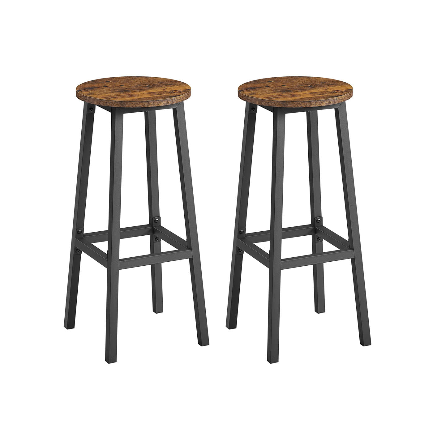 Bar stool set of 2 with footrest vintage brown-black