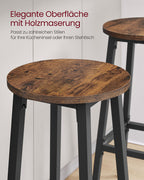 Bar stool set of 2 with footrest vintage brown-black