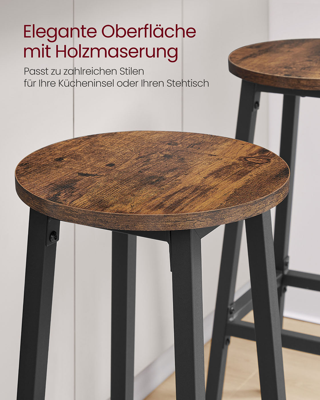 Bar stool set of 2 with footrest vintage brown-black