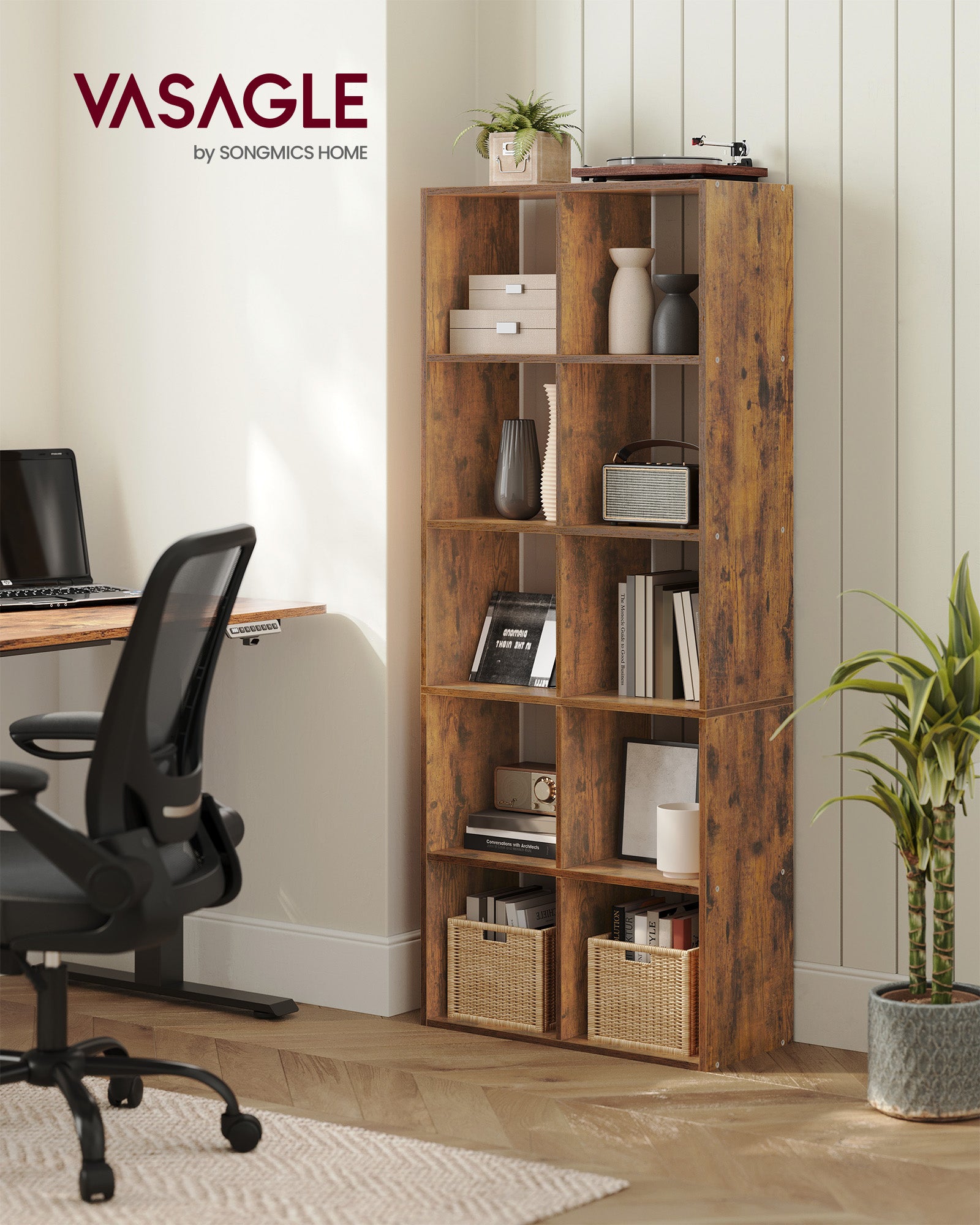 Bookcase - with 10 compartments - Vintage Brown