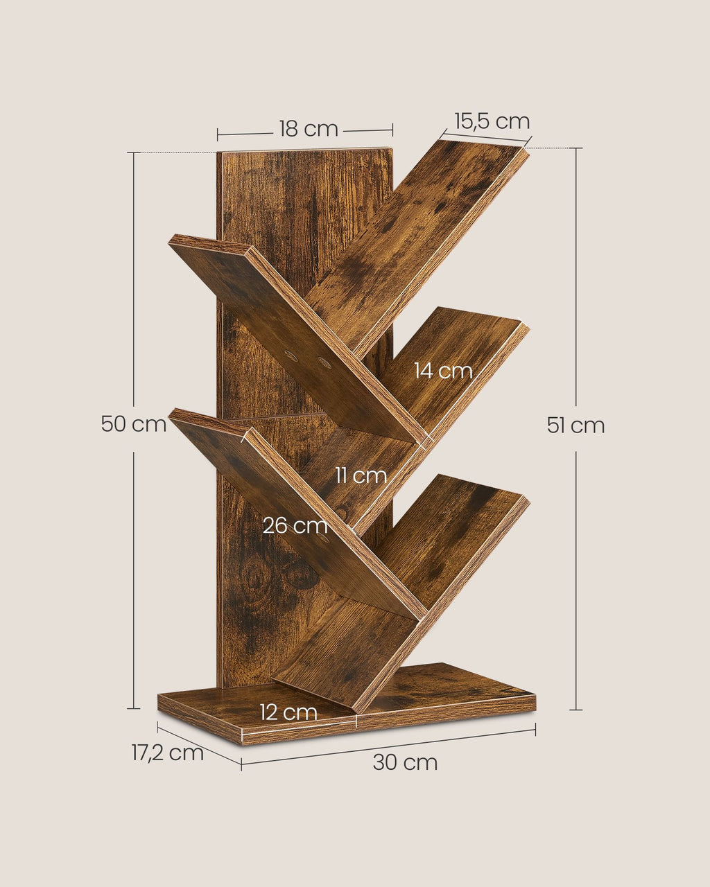 Bookcase - Tree form - Space -saving - Vintage Brown