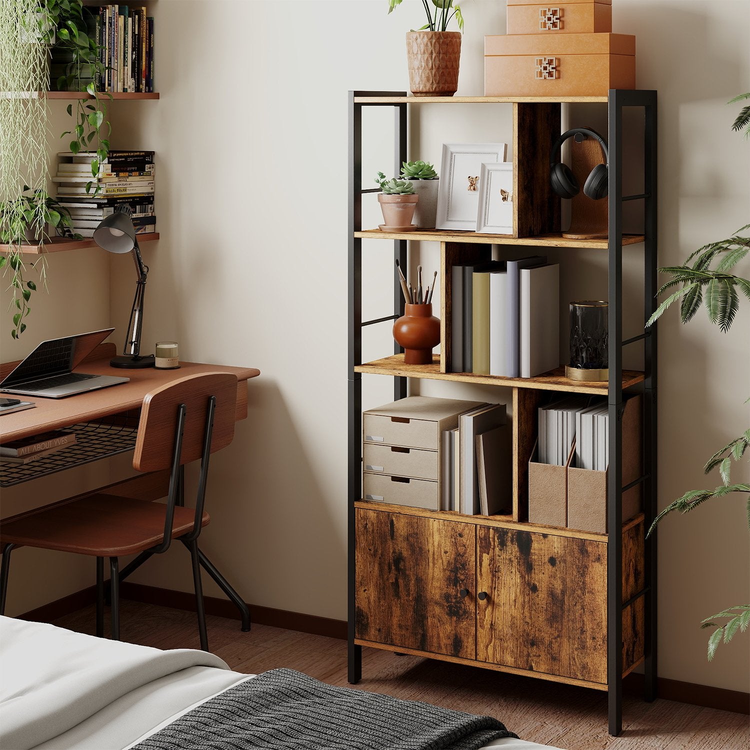 Bookcase - with 4 shelves, compact and stylish