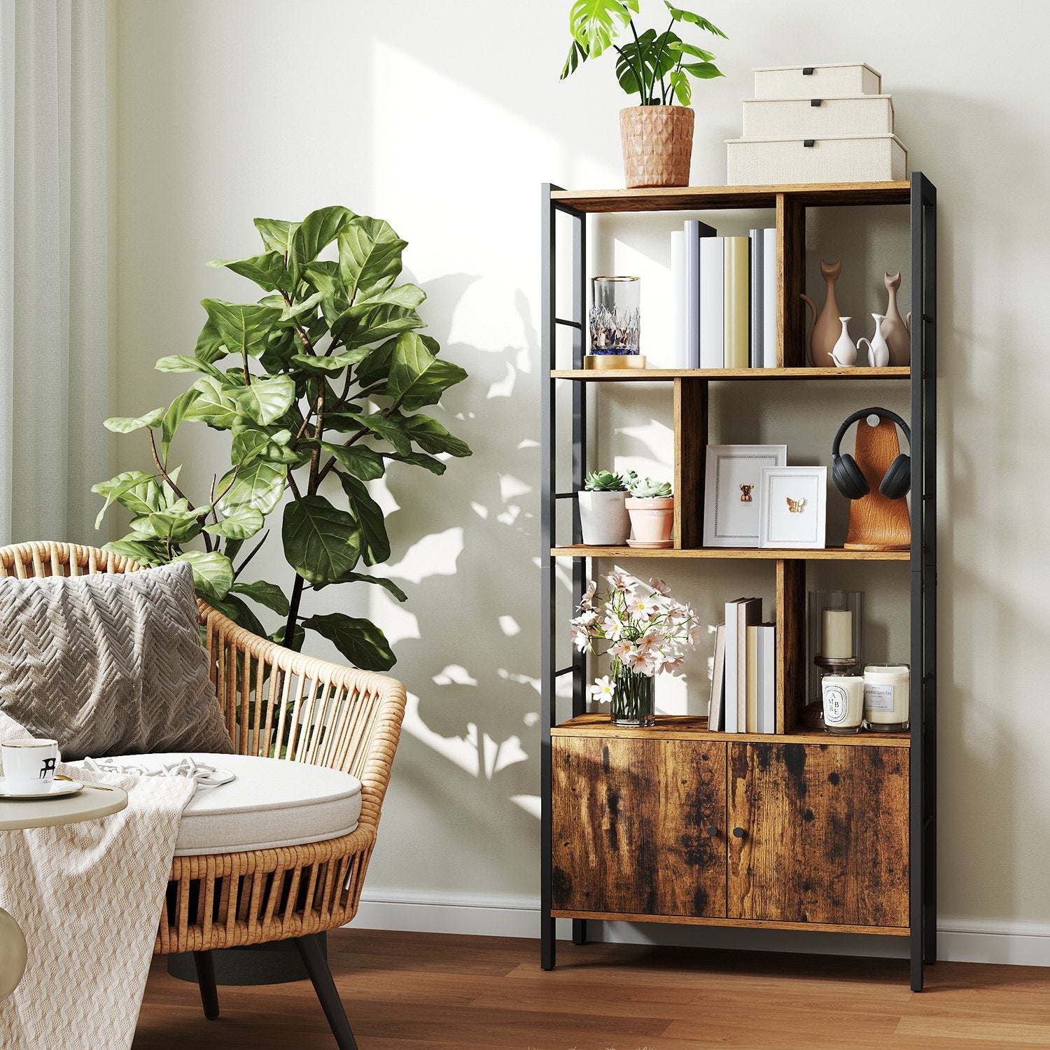 Bookcase - with 4 shelves, compact and stylish