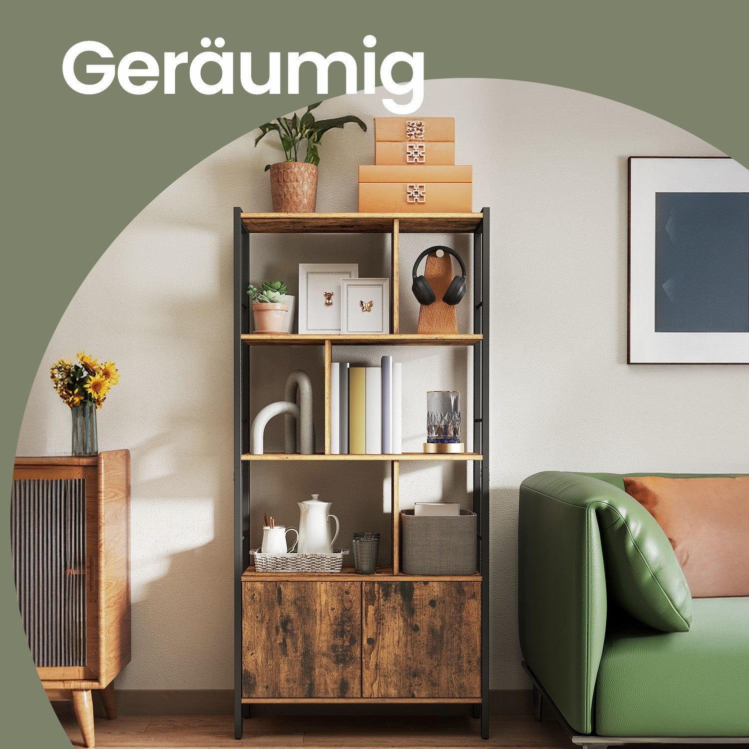 Bookcase - with 4 shelves, compact and stylish