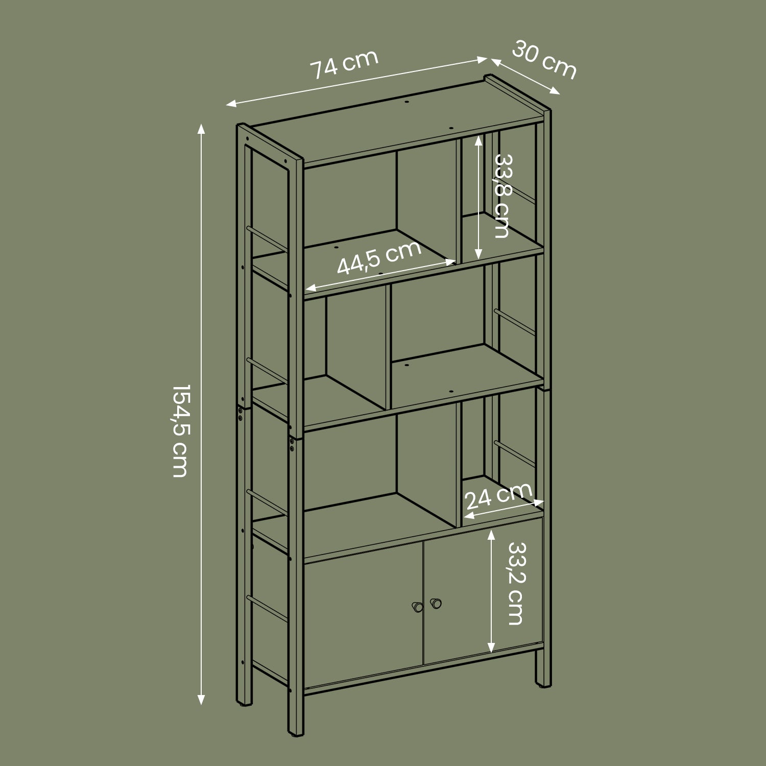 Bookcase - with 4 open shelves, Modern Design