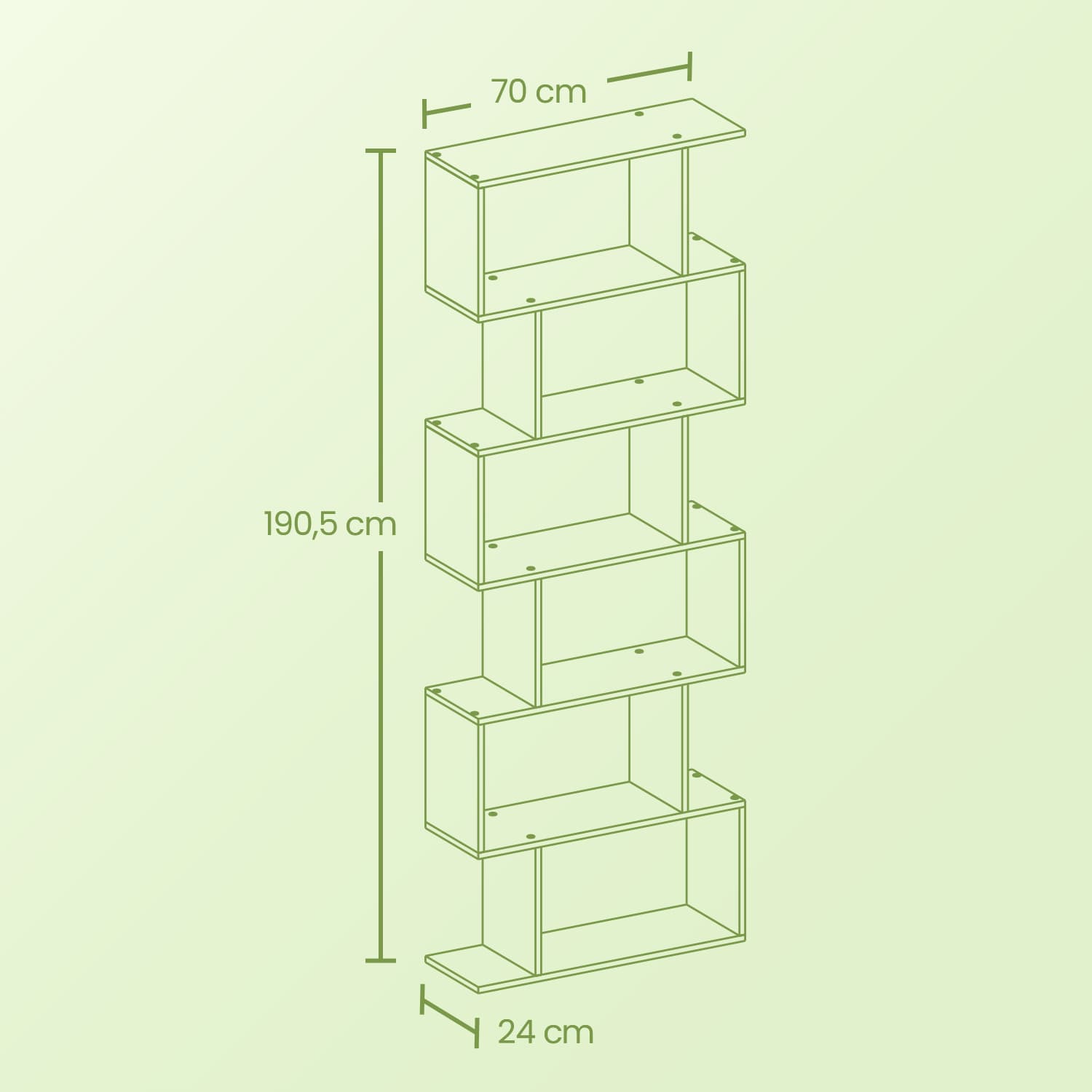 Bookcase with 6 levels, detached plank, office board for presentation