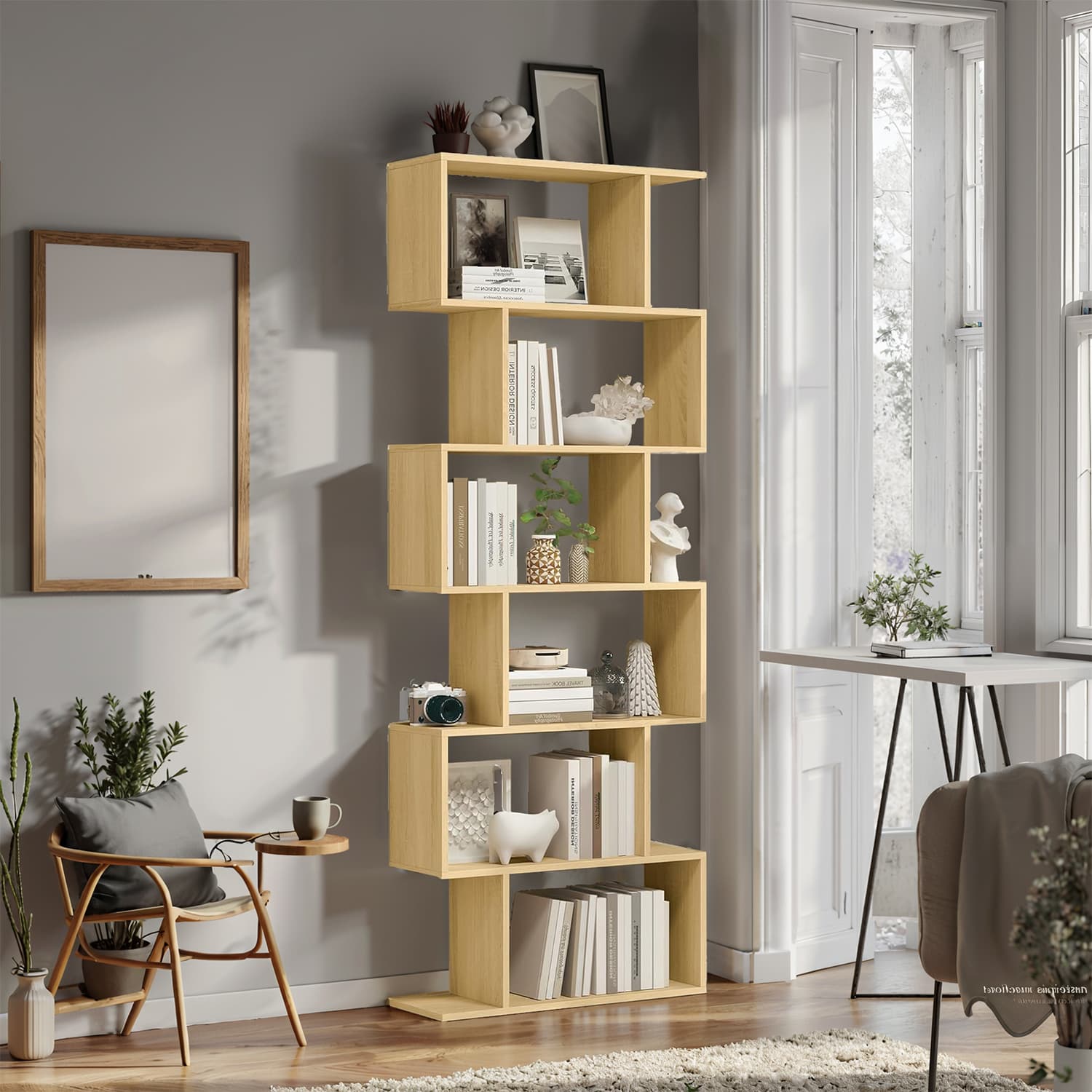 Bookcase with 6 levels, detached plank, office board for presentation