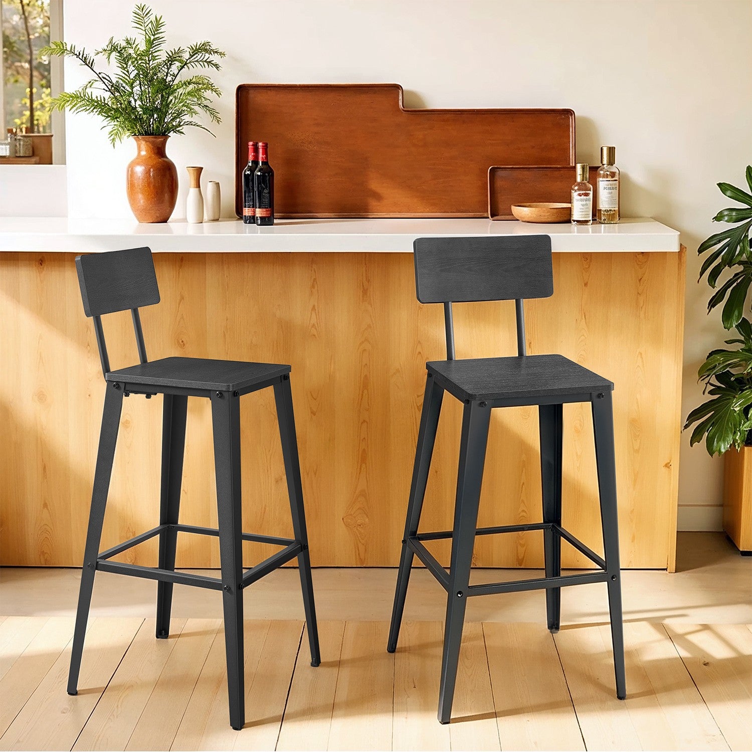 Bar stools - Set of 2 - with backrest - Esszwart - ink -black