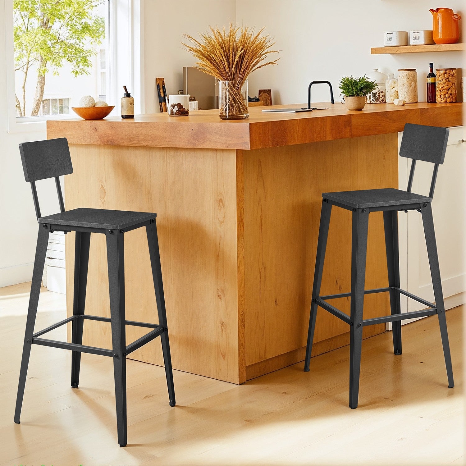 Bar stools - Set of 2 - with backrest - Esszwart - ink -black