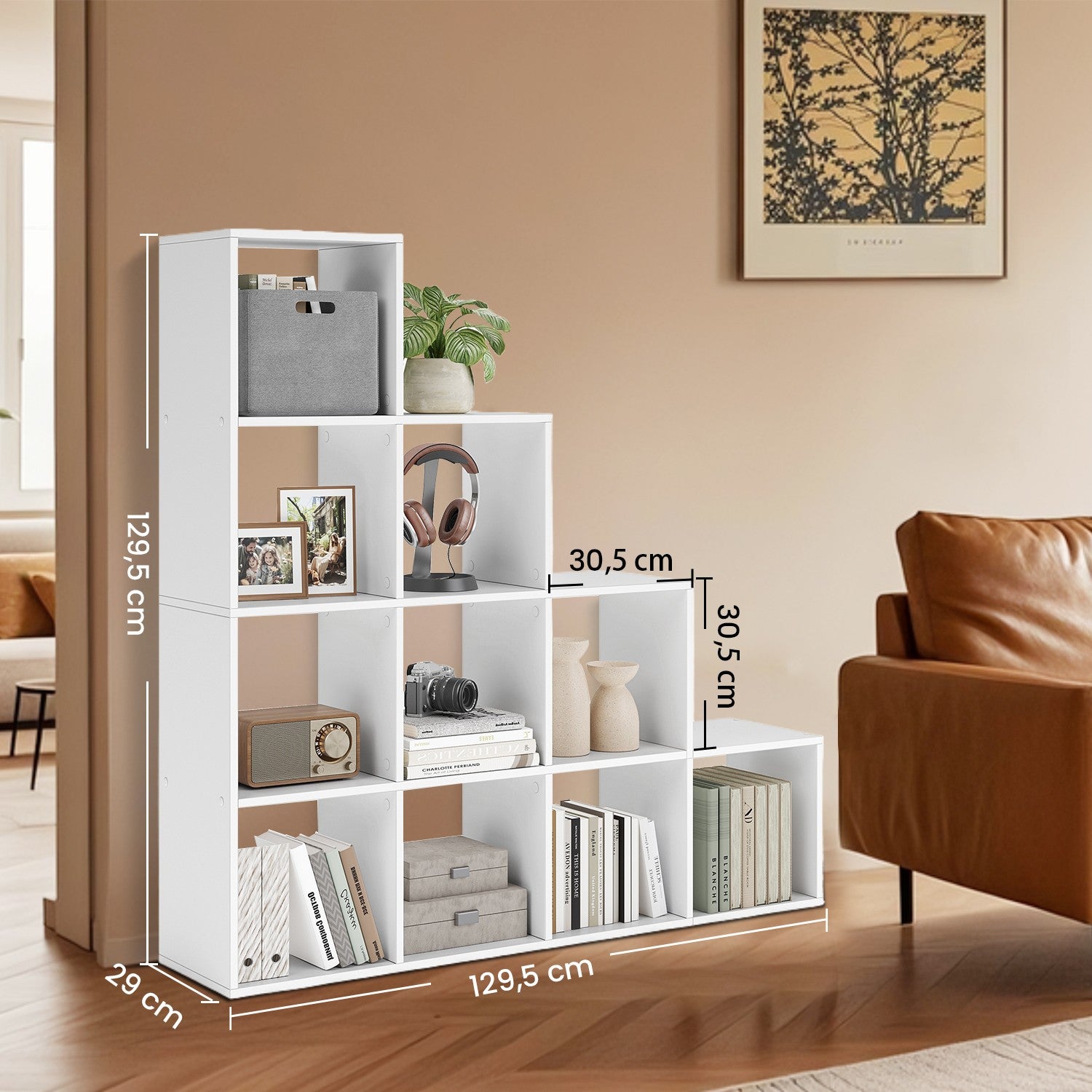 Bookcase - with 10 compartments, open shelf as a boarding board