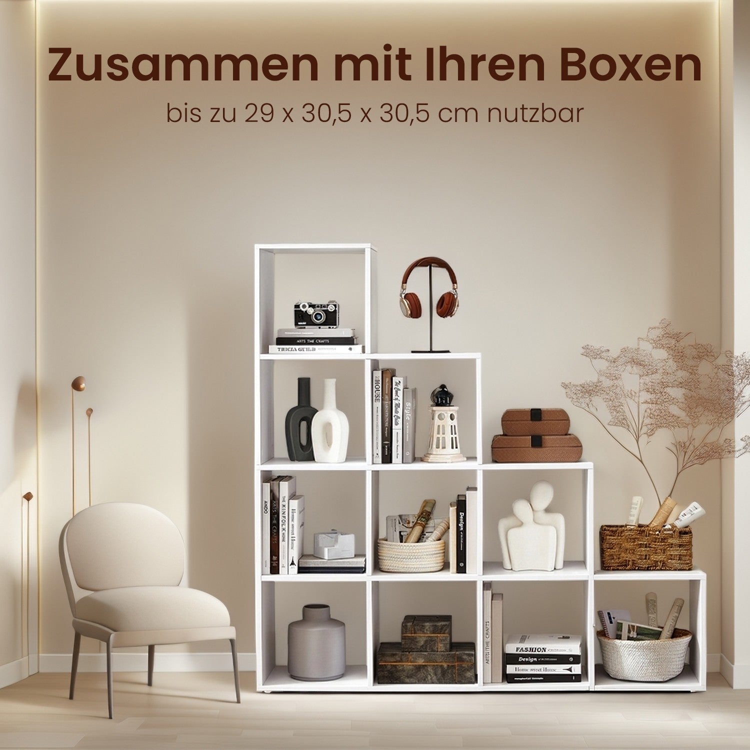 Bookcase - with 10 compartments, open shelf as a boarding board