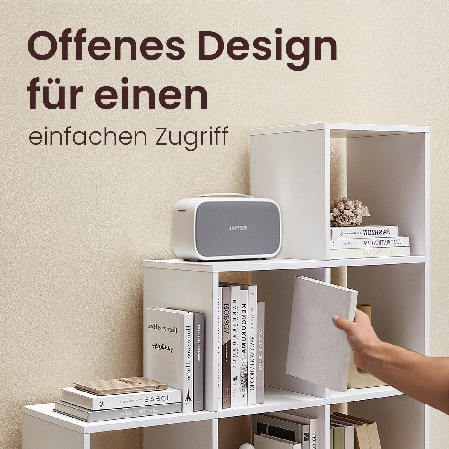 Bookcase - with 10 compartments, open shelf as a boarding board