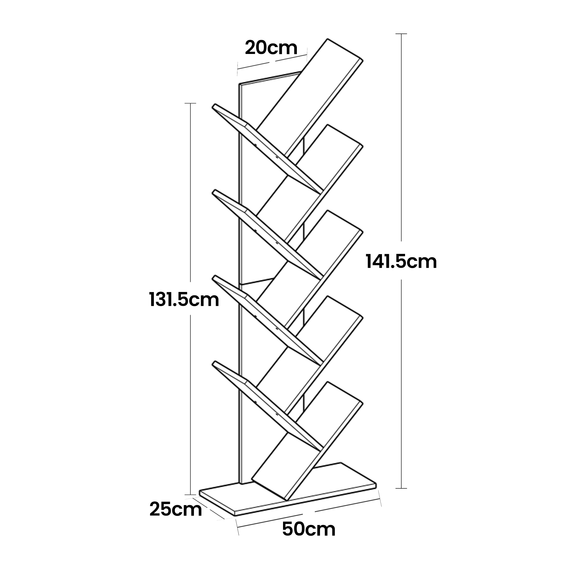 Bookcase - 9 levels in tree shape, space -saving corner board