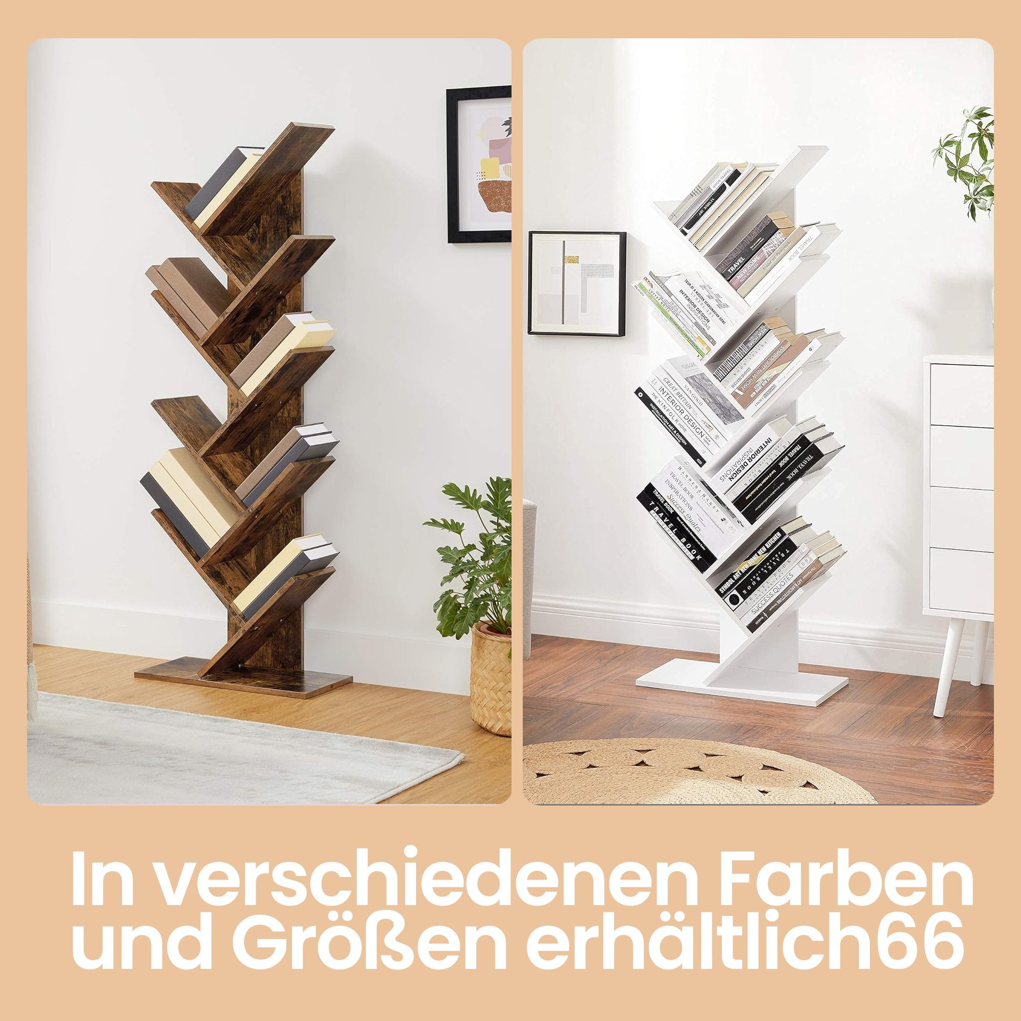 Bookcase - 9 levels in tree shape, space -saving corner board