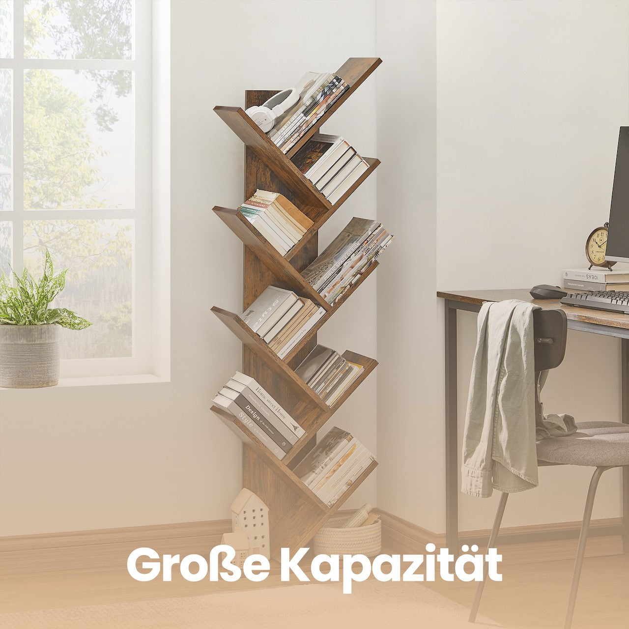 Bookcase - 9 levels in tree shape, space -saving corner board