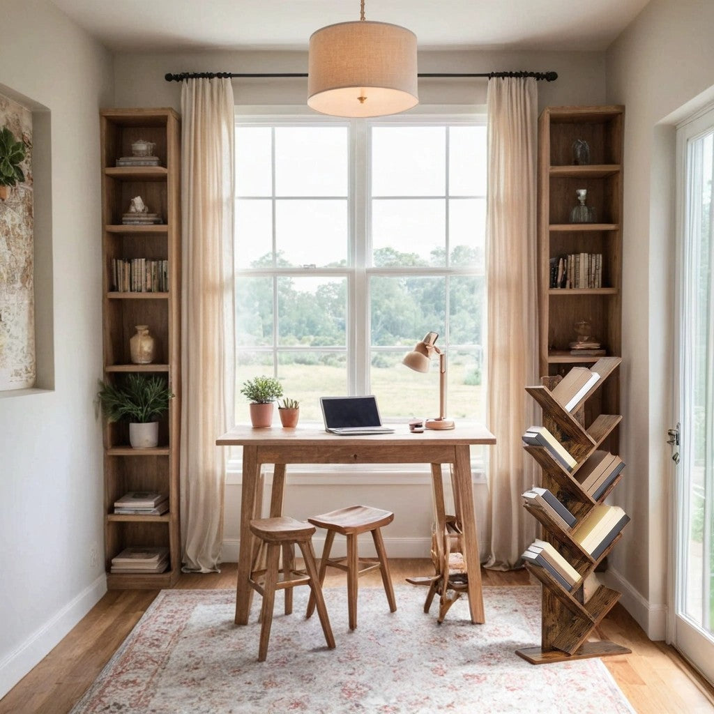 Bookcase - 9 levels in tree shape, space -saving corner board