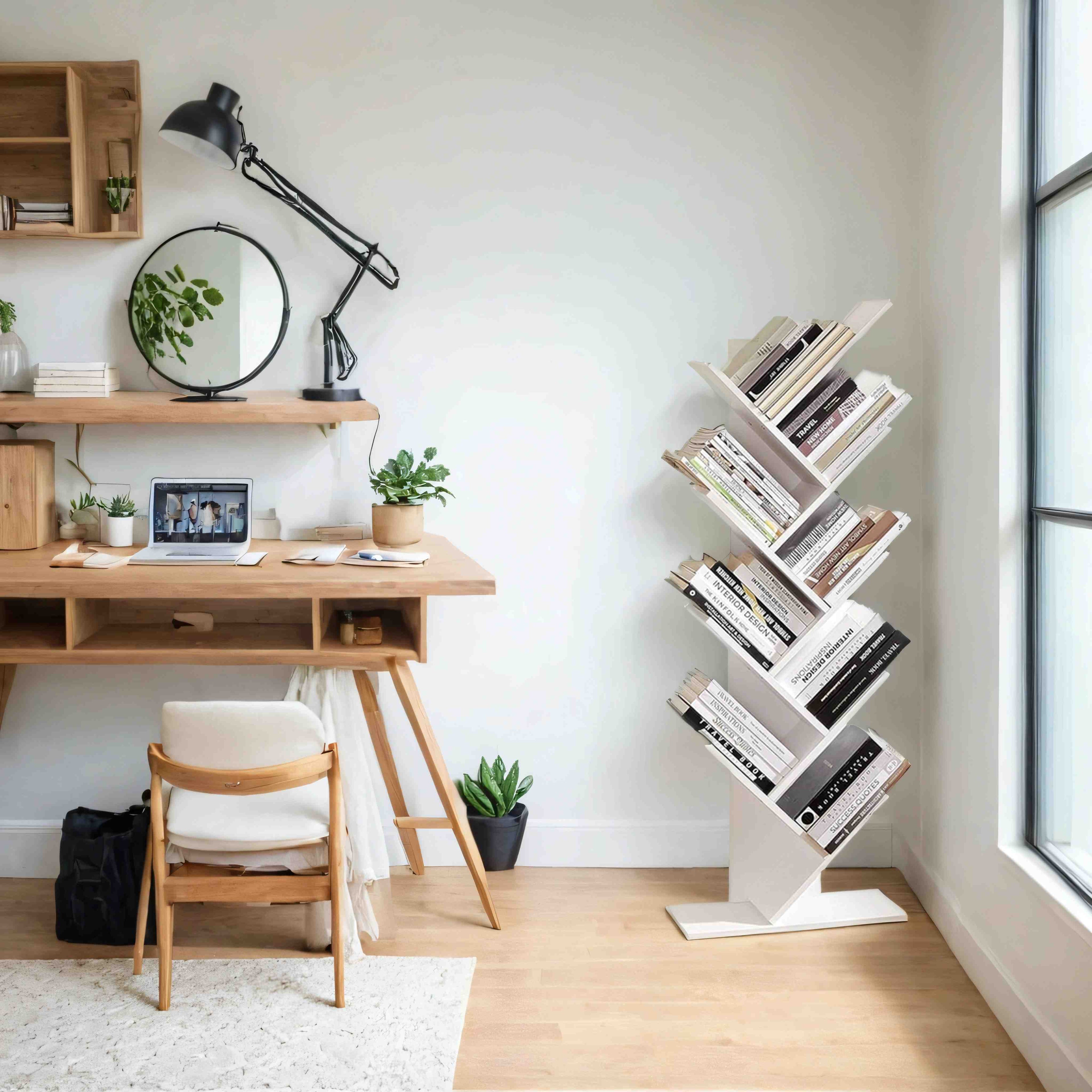Bookcase - 9 levels in tree shape, space -saving corner board