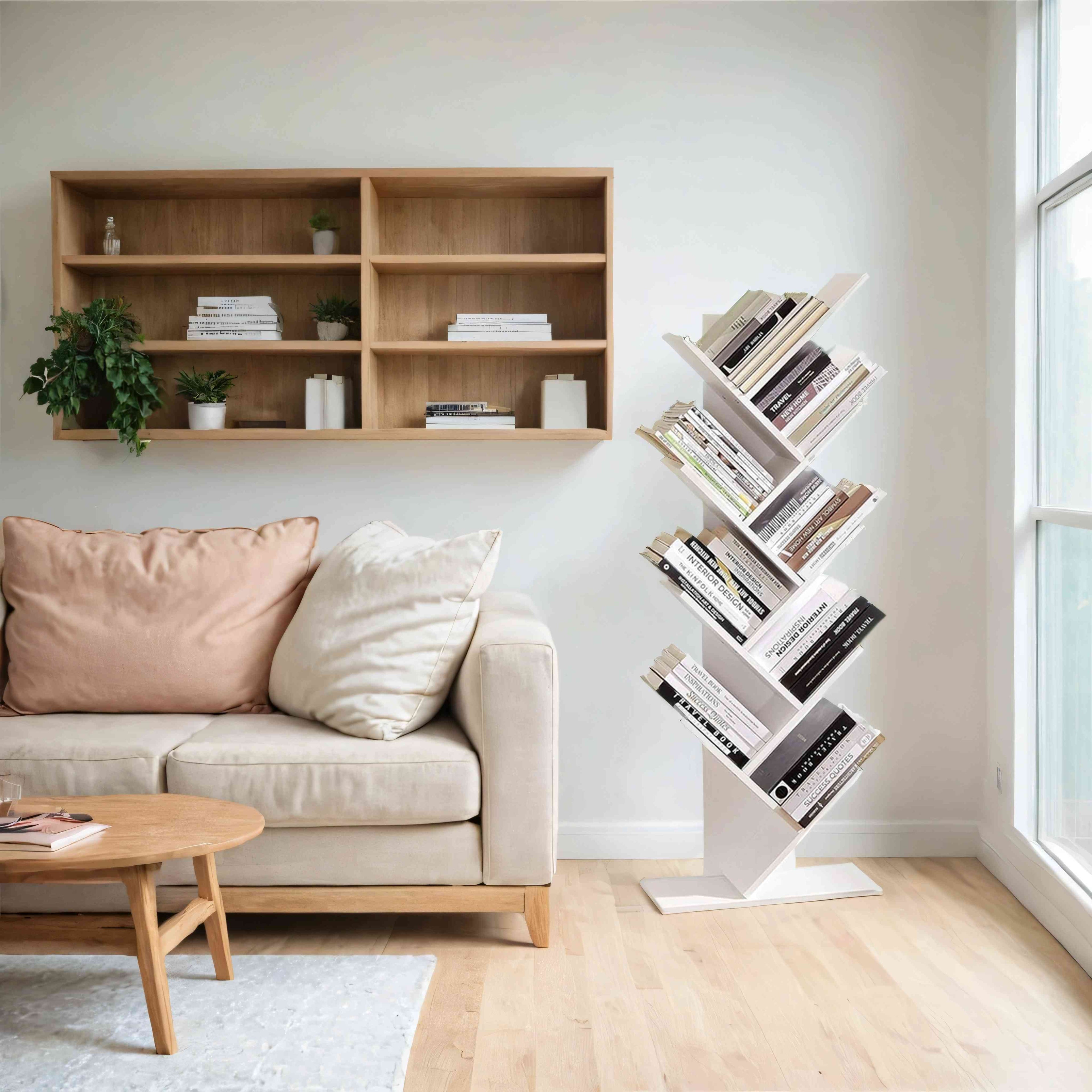 Bookcase - 9 levels in tree shape, space -saving corner board