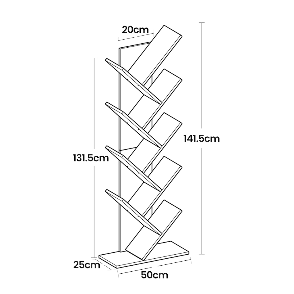 Bookcase - 9 levels in tree shape, space -saving corner board