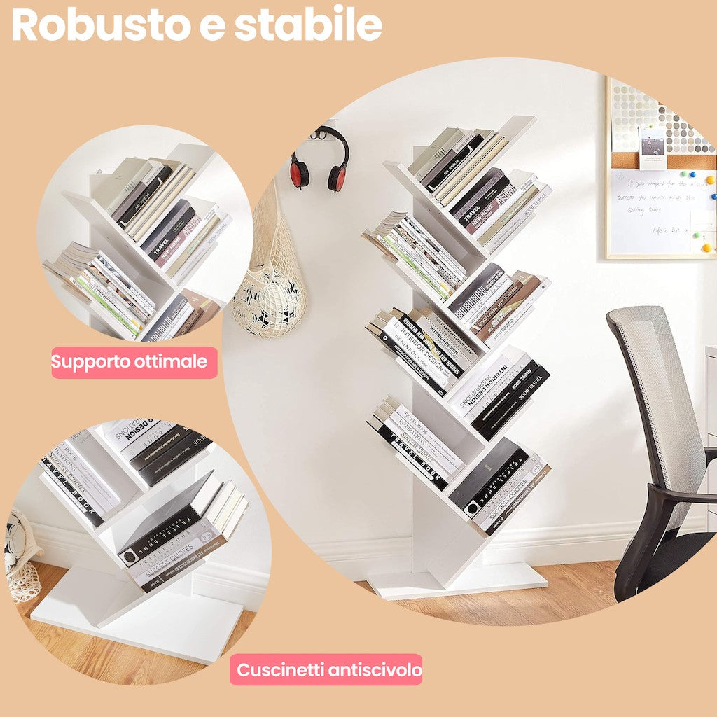 Bookcase - 9 levels in tree shape, space -saving corner board