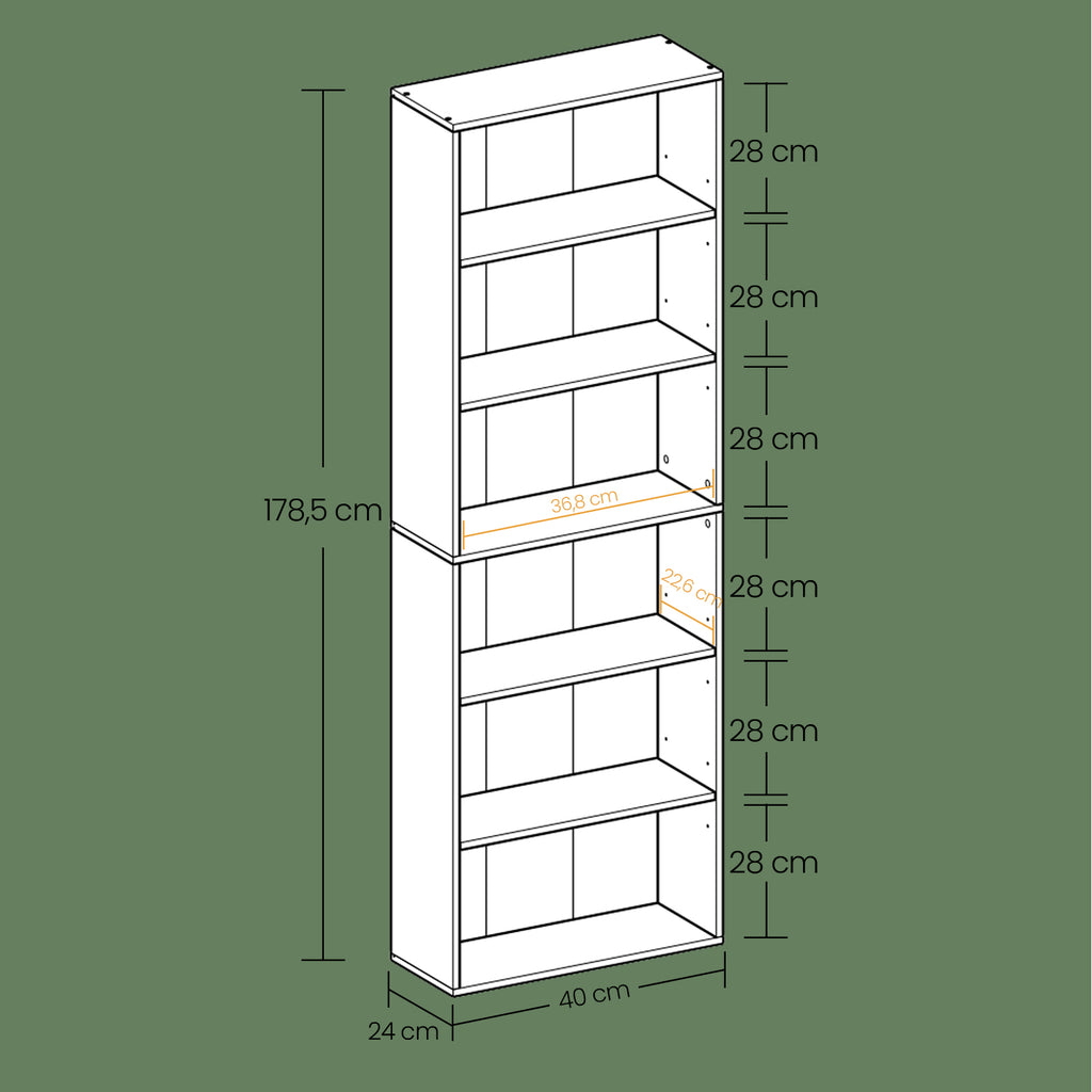 6-layer bookcase in Scandinavian style, standing shelf for living room