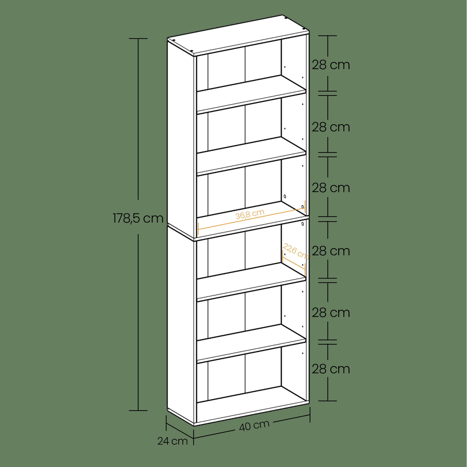 6-layer bookcase in Scandinavian style, standing shelf for living room