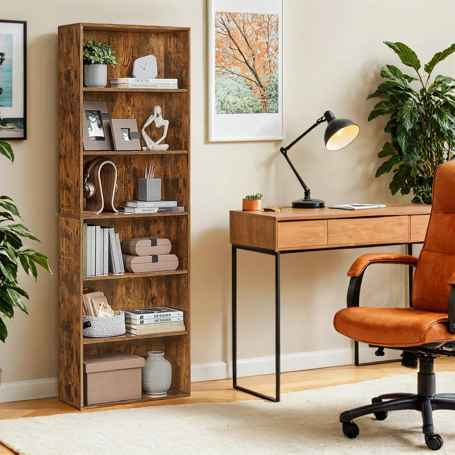 6-layer bookcase in Scandinavian style, standing shelf for living room