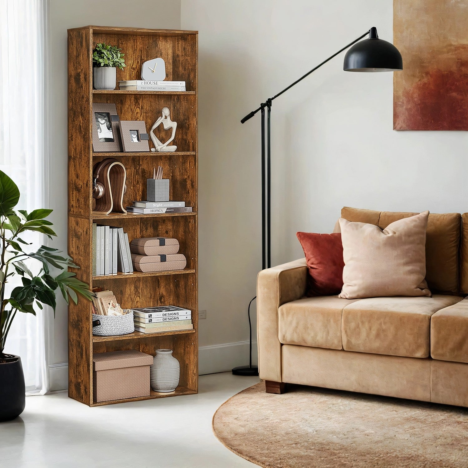 6-layer bookcase in Scandinavian style, standing shelf for living room