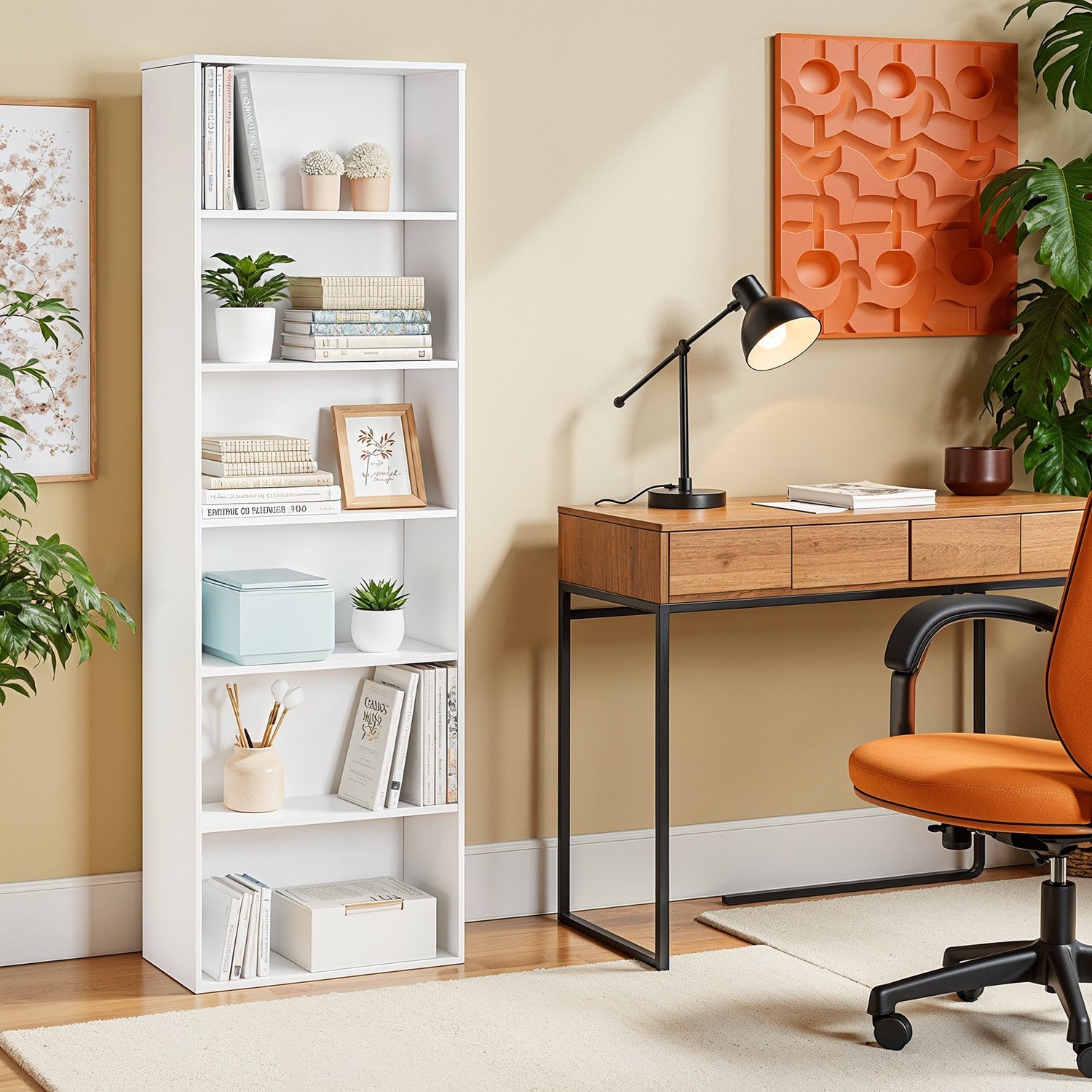 6-layer bookcase in Scandinavian style, standing shelf for living room