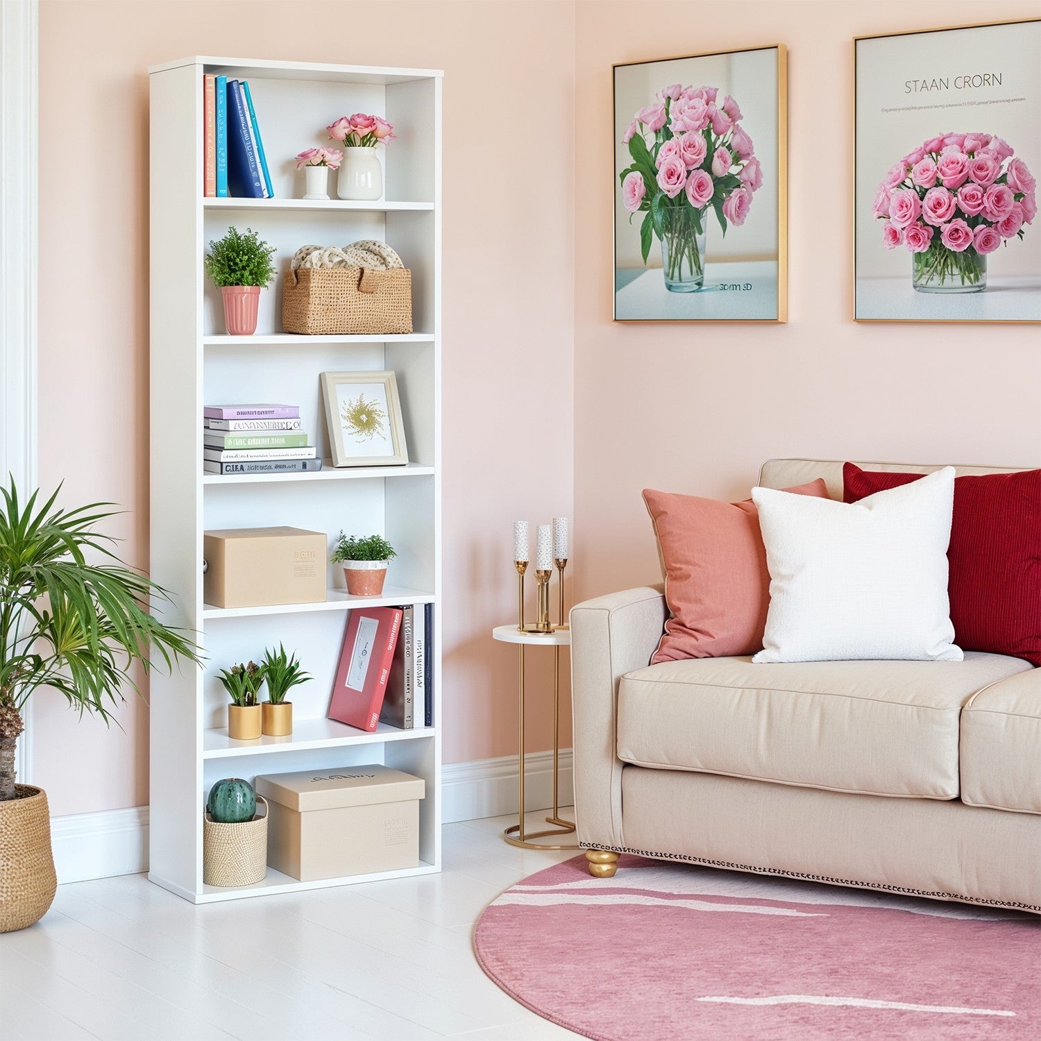 6-layer bookcase in Scandinavian style, standing shelf for living room