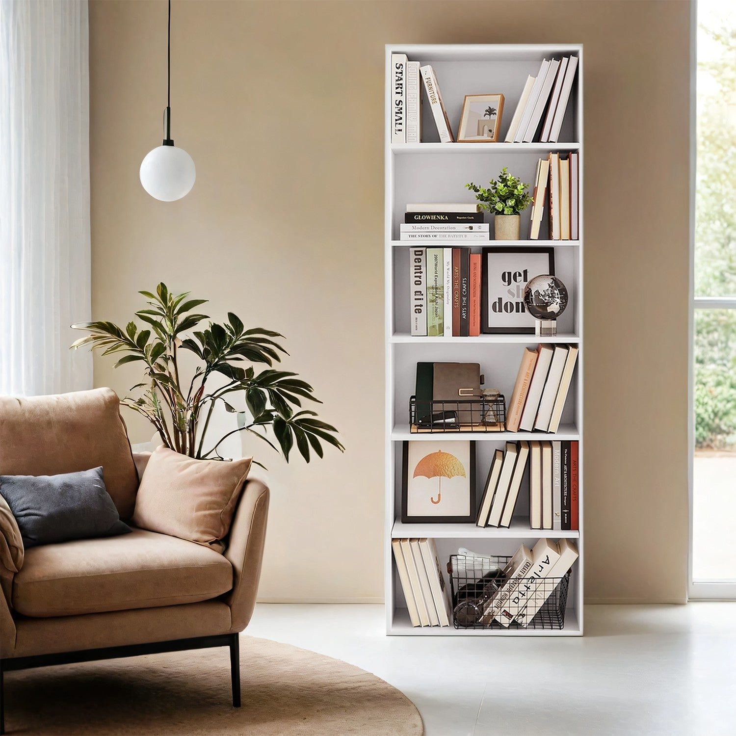 6-layer bookcase in Scandinavian style, standing shelf for living room