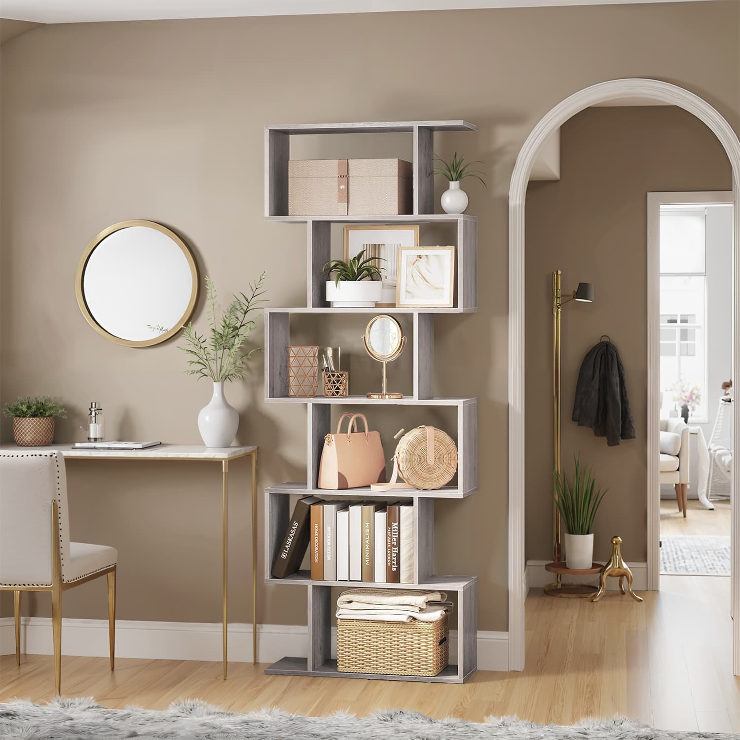 Bookcase with 6 levels, detached plank, office board for presentation