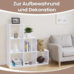 Bookcase with 6 compartments, open plank, boarding board