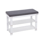 Bamboo Shoe Bank - With Seat - White Gray