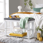 Bamboo Shoe Bank - With Seat - White Gray