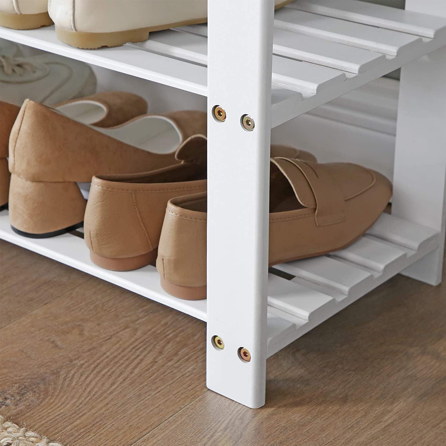 Bamboo Shoe Bank - With Seat - White Gray