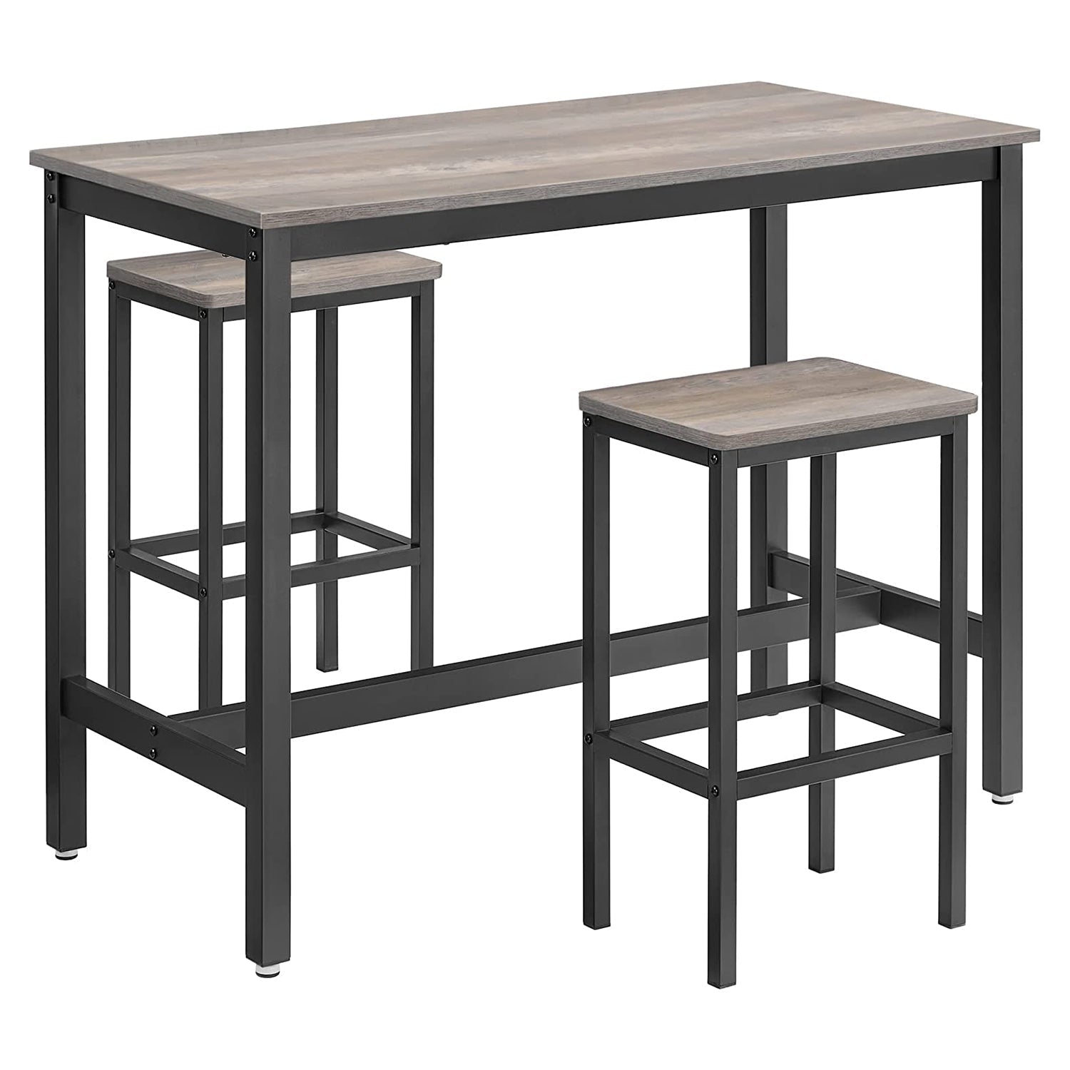 Bar table - High kitchen table with 2 bar stools - Metal frame - Gray/black