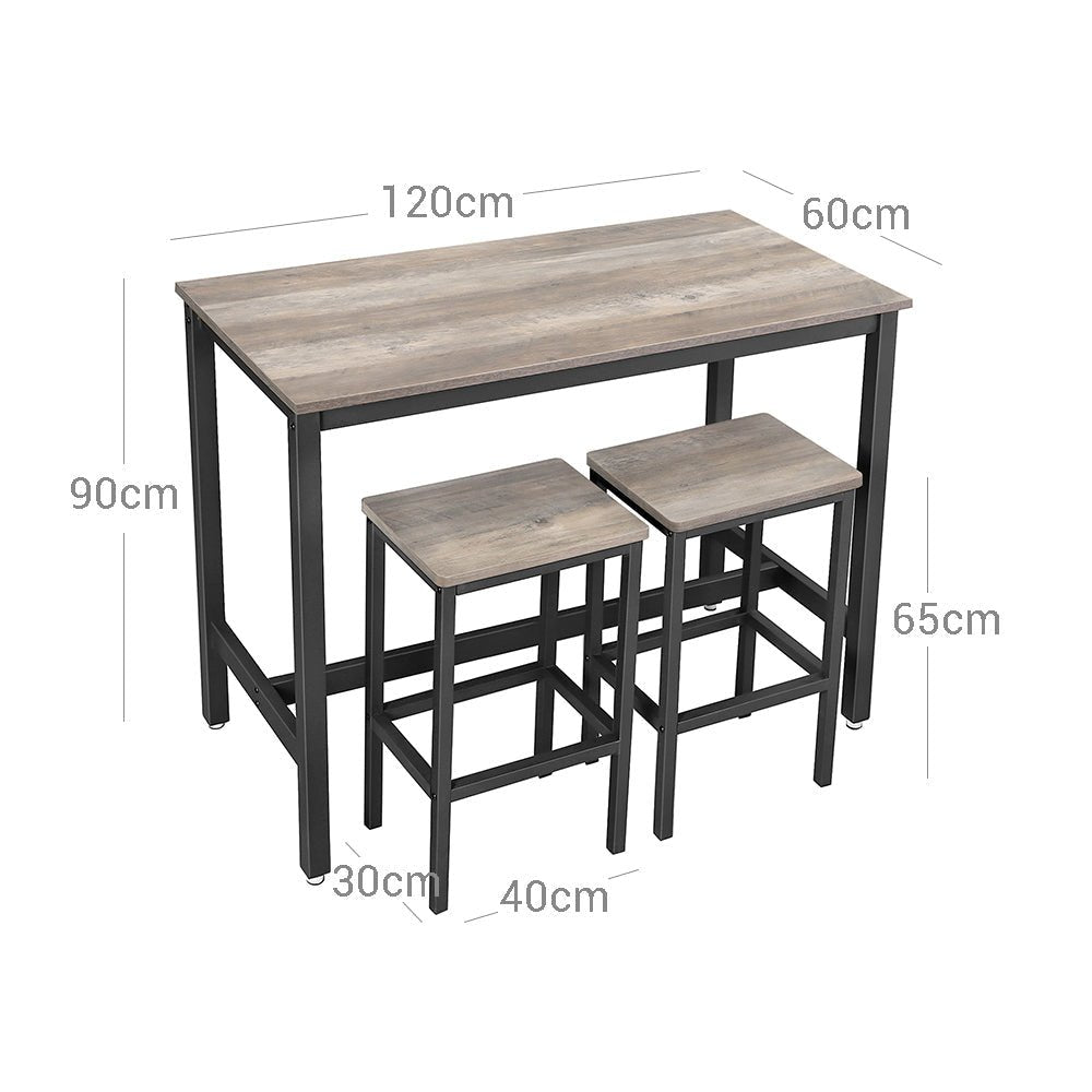 Bar table - High kitchen table with 2 bar stools - Metal frame - Gray/black