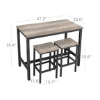 Bar table - High kitchen table with 2 bar stools - Metal frame - Gray/black