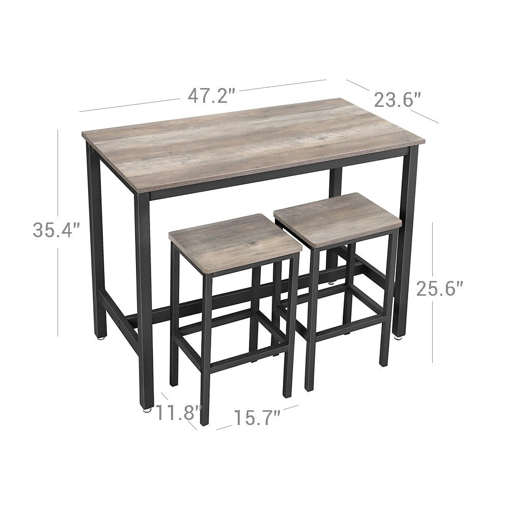 Bar table - High kitchen table with 2 bar stools - Metal frame - Gray/black