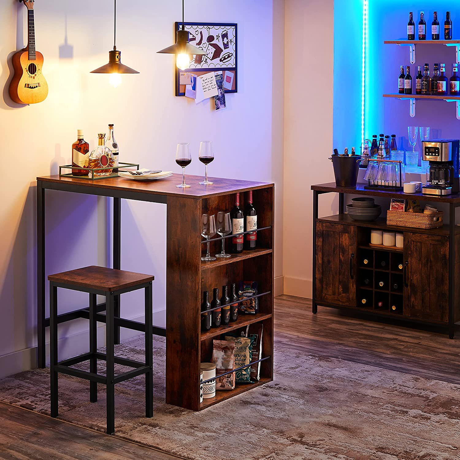Bar table - kitchen table - dining table - with 3 open compartments - 110 x 60 x 100 cm - brown